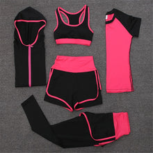 High waist pants+shorts+bra+t shirt+coats women sportswear 5PCS set outdoor running quick dry yoga clothing fitness gym sets