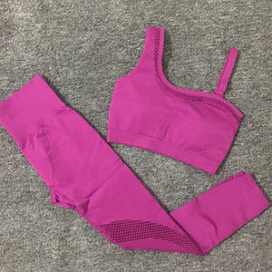 2021 Seamless Yoga Set Women Gym Sportswear Outfit Yoga Pant Leggings Pad One Shoulder Sports Bra 2 Pcs Workout Cloth Tracksuit