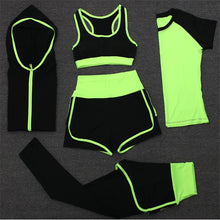 High waist pants+shorts+bra+t shirt+coats women sportswear 5PCS set outdoor running quick dry yoga clothing fitness gym sets