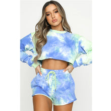 Tracksuit Women Gym Clothing Tie-Dyed Casual Exposed Navel Lightweight Frenulum Comfy Breathable Naked Feel Shorts Yoga Set