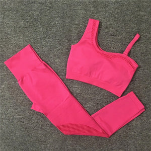 2021 Seamless Yoga Set Women Gym Sportswear Outfit Yoga Pant Leggings Pad One Shoulder Sports Bra 2 Pcs Workout Cloth Tracksuit