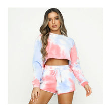 Tracksuit Women Gym Clothing Tie-Dyed Casual Exposed Navel Lightweight Frenulum Comfy Breathable Naked Feel Shorts Yoga Set