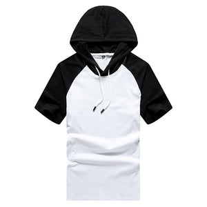 New Men T Shirt Hooded Summer Casual T-shirts Splice 2023 Male Hip Hop Streetwear tshirts Mens Loose Gym Tops Tees High Quality