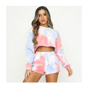 Tracksuit Women Gym Clothing Tie-Dyed Casual Exposed Navel Lightweight Frenulum Comfy Breathable Naked Feel Shorts Yoga Set