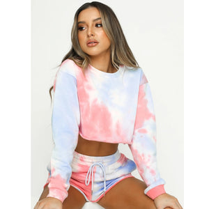 Tracksuit Women Gym Clothing Tie-Dyed Casual Exposed Navel Lightweight Frenulum Comfy Breathable Naked Feel Shorts Yoga Set