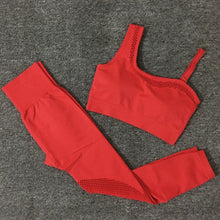 2021 Seamless Yoga Set Women Gym Sportswear Outfit Yoga Pant Leggings Pad One Shoulder Sports Bra 2 Pcs Workout Cloth Tracksuit