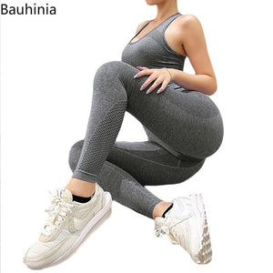 Bauhinia Yoga Set High Waist Leggings And Top Fitness Sports Suits Gym Clothing Yoga Bra Seamless Leggings Running Tracksuit