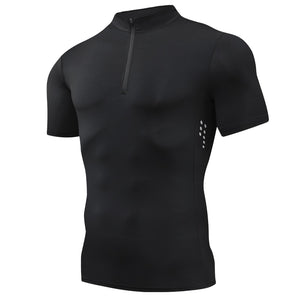 Half Zipper Short Sleeves Running Quick Dry Stand Collar Gym Stretch Workout Referee Tee Training Breathable Golf Shirts