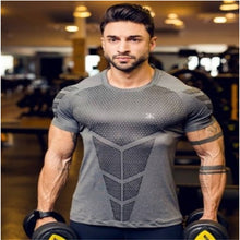 Compression Quick dry T-shirt Men Running Sport Skinny Short Tee Shirt Male Gym Fitness Bodybuilding Workout Black Tops Clothing