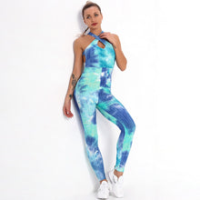 Sexy One Piece Yoga Set Fitness Jumpsuit Sportswear For Women Tie-dye Jacquard Backless Gym Wear Tracksuit Running Workout Suit