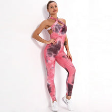 Sexy One Piece Yoga Set Fitness Jumpsuit Sportswear For Women Tie-dye Jacquard Backless Gym Wear Tracksuit Running Workout Suit