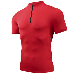 Half Zipper Short Sleeves Running Quick Dry Stand Collar Gym Stretch Workout Referee Tee Training Breathable Golf Shirts