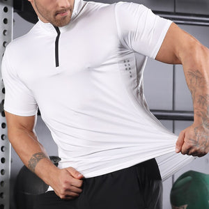 Half Zipper Short Sleeves Running Quick Dry Stand Collar Gym Stretch Workout Referee Tee Training Breathable Golf Shirts