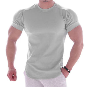 Mens Fitness Clothes Sports T-Shirt Elastic Muscle Gym New Male Training Quick Drying Casual Short Sleeves T-shirt