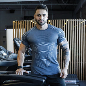 Compression Quick dry T-shirt Men Running Sport Skinny Short Tee Shirt Male Gym Fitness Bodybuilding Workout Black Tops Clothing