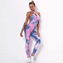 Sexy One Piece Yoga Set Fitness Jumpsuit Sportswear For Women Tie-dye Jacquard Backless Gym Wear Tracksuit Running Workout Suit