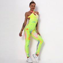 Sexy One Piece Yoga Set Fitness Jumpsuit Sportswear For Women Tie-dye Jacquard Backless Gym Wear Tracksuit Running Workout Suit