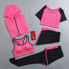 High waist pants+shorts+bra+t shirt+coats women sportswear 5PCS set outdoor running quick dry yoga clothing fitness gym sets