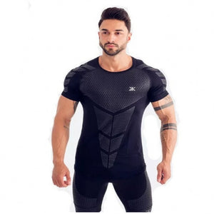 Compression Quick dry T-shirt Men Running Sport Skinny Short Tee Shirt Male Gym Fitness Bodybuilding Workout Black Tops Clothing