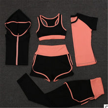 High waist pants+shorts+bra+t shirt+coats women sportswear 5PCS set outdoor running quick dry yoga clothing fitness gym sets